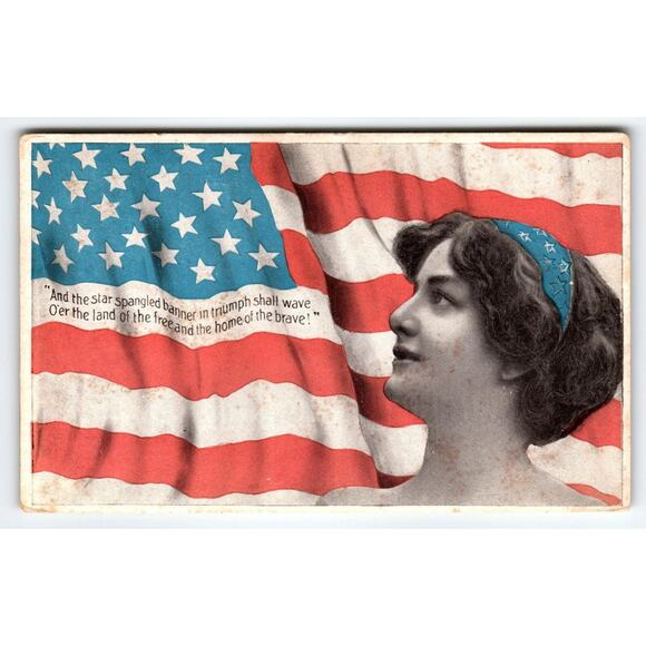 Forth Of July Patriotic Postcard Greetings Star Spangled Banner Women Flag 1118 - Picture 1 of 2